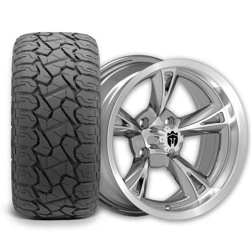 Empire Rodder RD4 14x7 Charcoal Machined Wheel with X Comp Golf X/T Tire golf cart wheel and tire