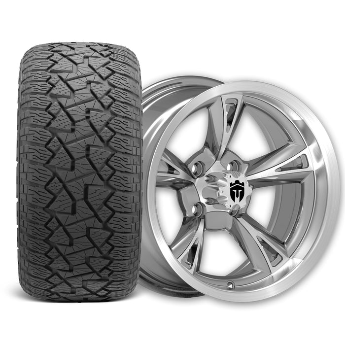 Empire Rodder RD4 14x7 Charcoal Machined Wheel with X Comp Golf A/T Tire golf cart wheel and tire