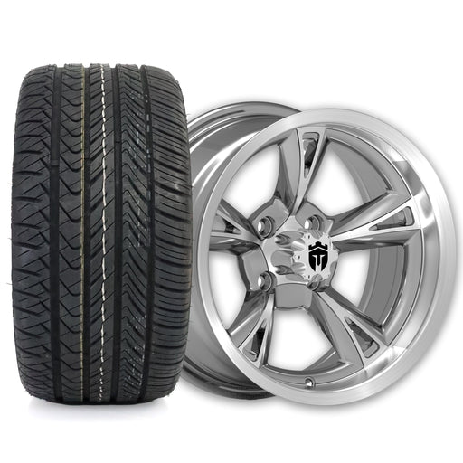 Empire Rodder RD4 14x7 Charcoal Machined Wheel with X Comp Golf H/T Tire golf cart wheel and tire