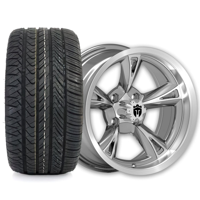 Empire Rodder RD4 14x7 Charcoal Machined Wheel with X Comp Golf H/T Tire golf cart wheel and tire