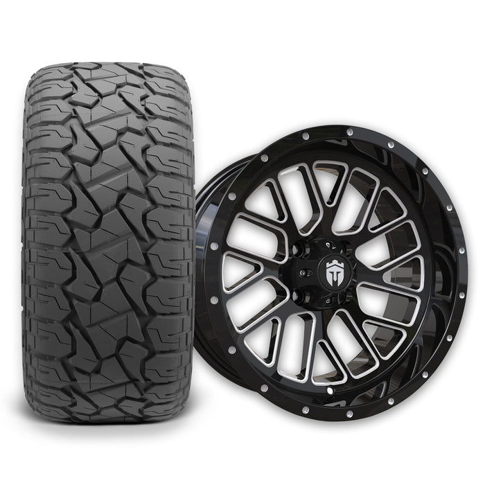 Empire Knight K2 15x7 Gloss Black Wheel with X Comp X/T Tire golf cart wheel and tire