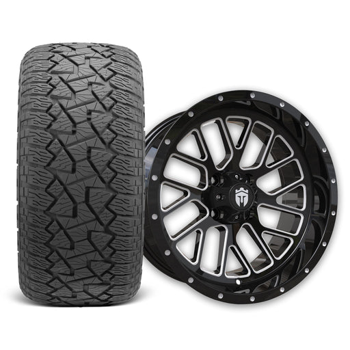 Empire Knight K2 15x7 Gloss Black with Milled Accents Wheel with X Comp Golf A/T Tire golf cart wheel and tire