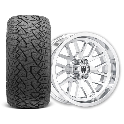 Empire Knight K4 15x7 Chrome Wheel with X Comp Golf A/T 23x10R15 Tire golf cart wheel and tire