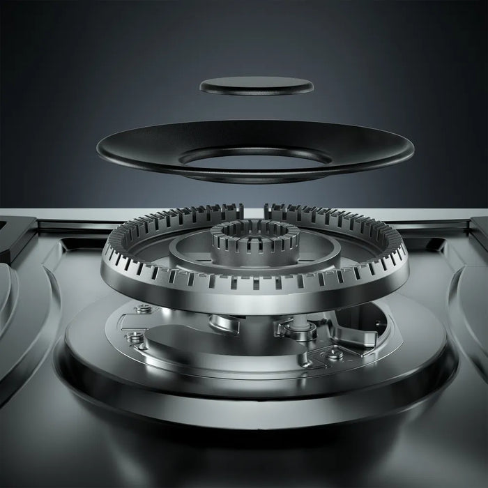 Exploded view of the Empava EMPV-30GC21-GX 20000 BTU middle burner with cap and rings