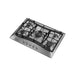 Empava EMPV-30GC21-GX gas cooktop, overhead angled view of the five burners and metal knobs