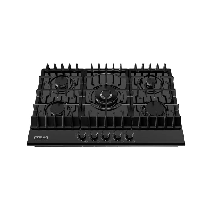 Empava EMPV-30GC26-GX 5 burner gas cooktop, overhead view of the burner layout and knobs