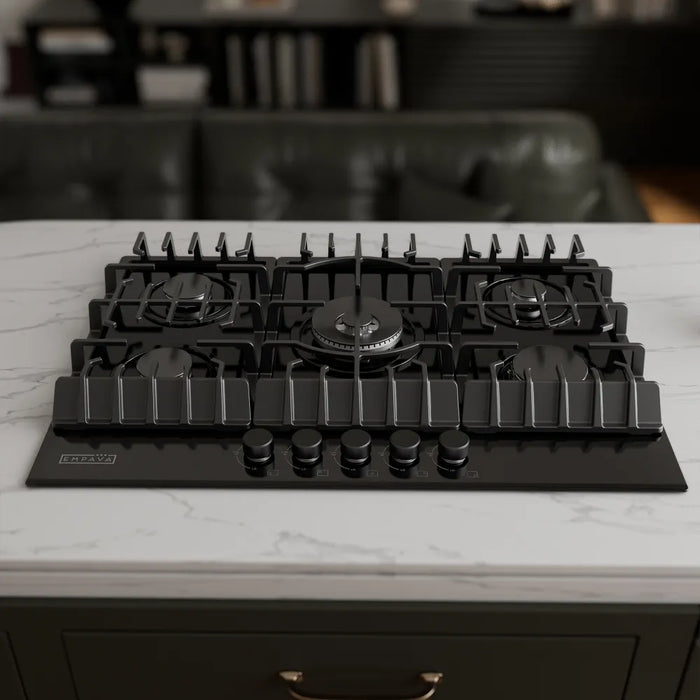 Overhead view of the Empava EMPV-30GC26-GX gas cooktop installed in a kitchen countertop