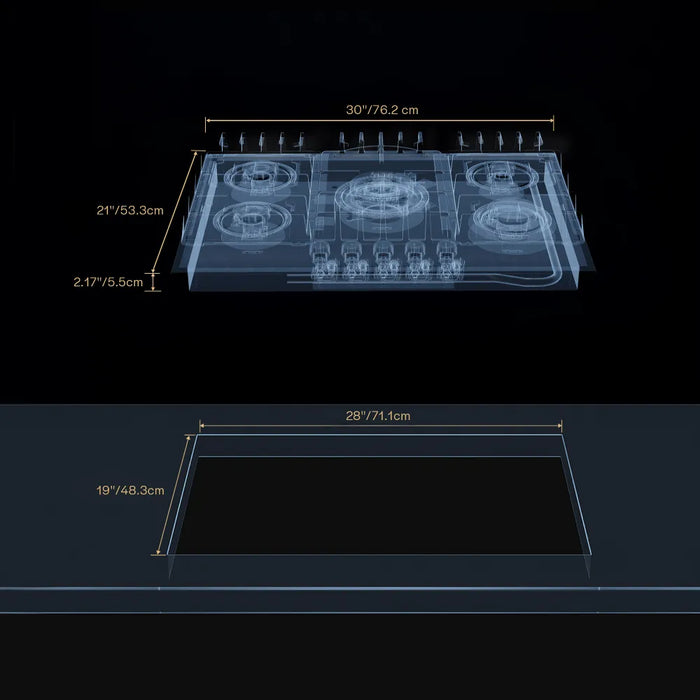 Empava EMPV-30GC26-GX dimension diagram, 30 x 21 x 2.17 inches