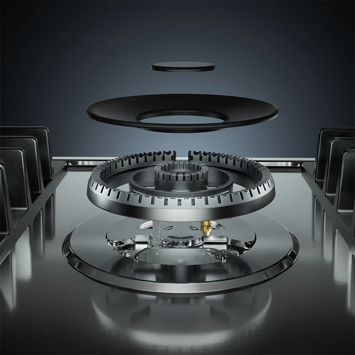 Exploded view of the Empava EMPV-30GC5B70C-GX gas cooktop showing its component parts