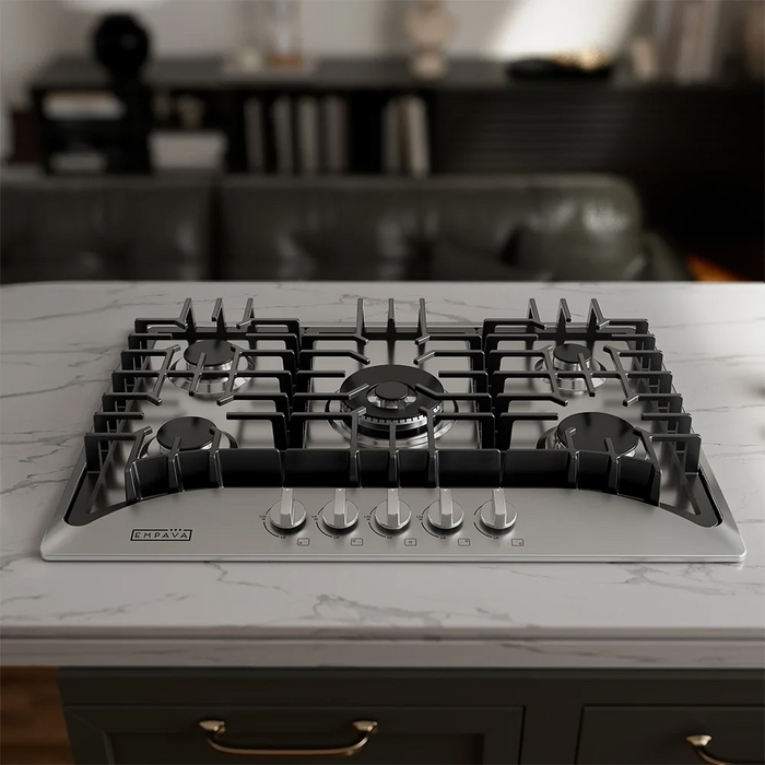 Empava EMPV-30GC5B70C-GX 5 burner gas cooktop shown in a kitchen scene