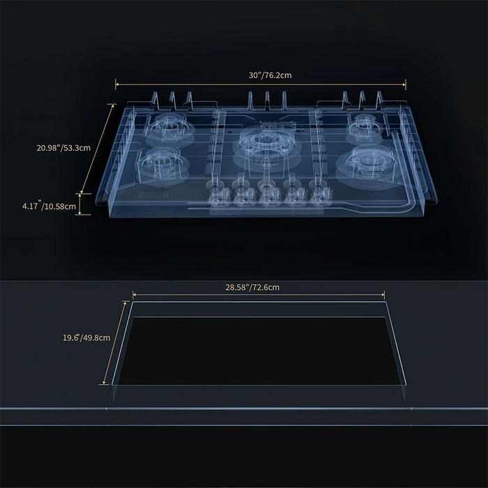 Empava EMPV-30GC5B70C-GX dimension diagram, 30 x 20.98 x 2.02 inches