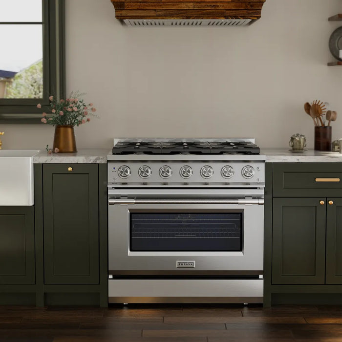 Empava EMPV-36GRX52 6 burner gas range with a 20000 BTU right front burner