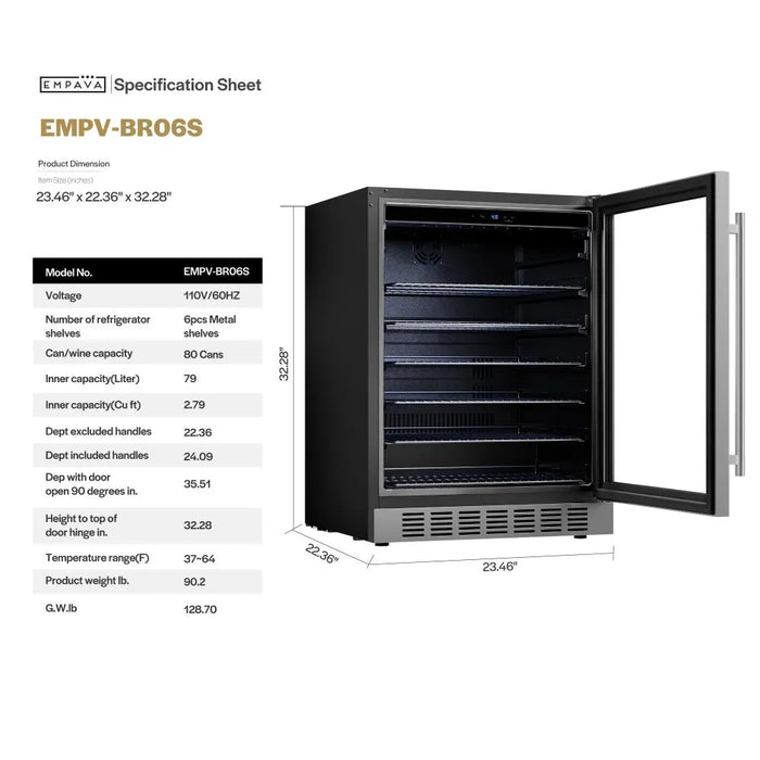 Empava EMPV-BR06S built-in can cooler, 110V, 0.528 kWh per day