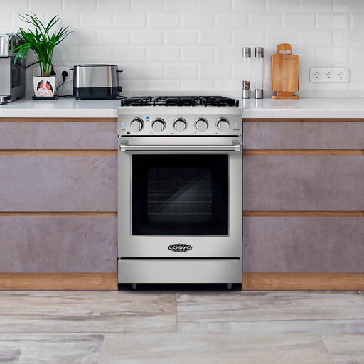 Cosmo 24-Inch Slide-In Freestanding Gas Range with 4 Sealed Burners in Stainless Steel (COS-EPGR244) Cosmo