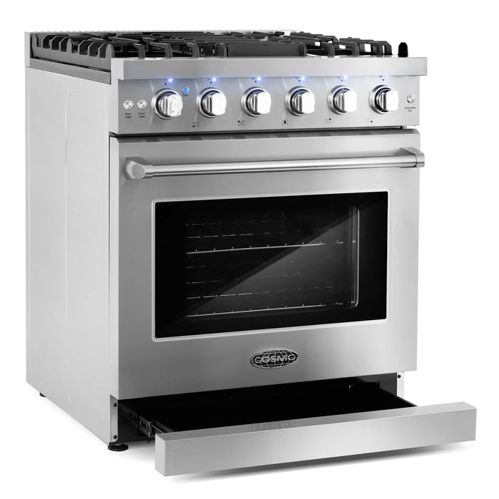 Cosmo 4-Piece Appliance Package - 30-Inch Gas Range, Island Mount Range Hood, Dishwasher and Refrigerator with Water Dispenser in Stainless Steel (COS-4PKG-694) Cosmo