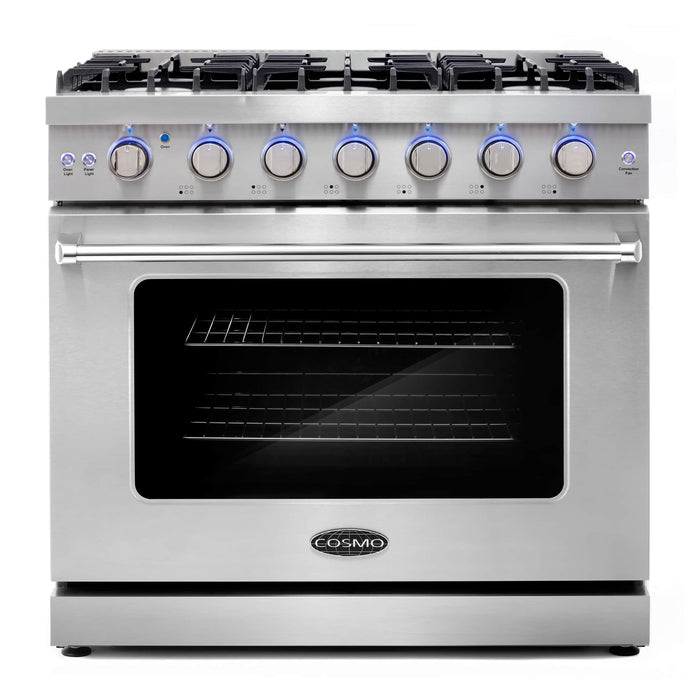 Cosmo 4 - Piece Appliance Package - 36-Inch Gas Range, Island Range Hood, Dishwasher and Refrigerator in Stainless Steel (COS-4PKG-120) Cosmo