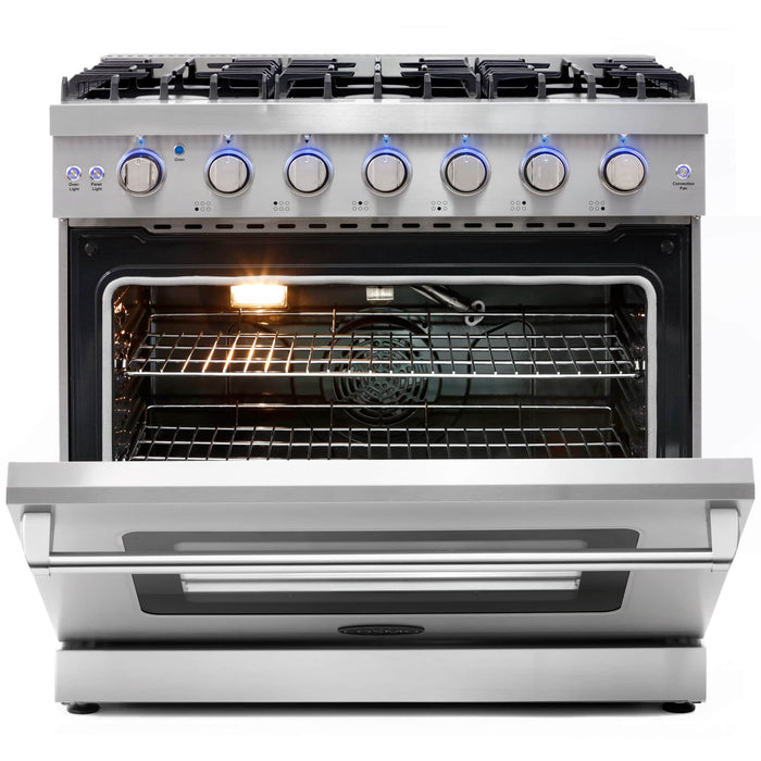 Cosmo 4 - Piece Appliance Package - 36-Inch Gas Range, Island Range Hood, Dishwasher and Refrigerator in Stainless Steel (COS-4PKG-120) Cosmo