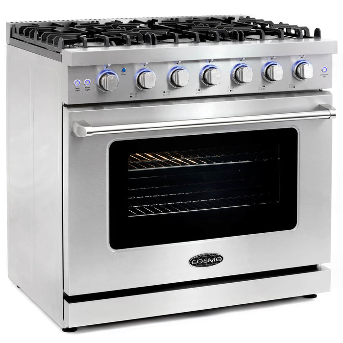 Cosmo 4 - Piece Appliance Package - 36-Inch Gas Range, Island Range Hood, Dishwasher and Refrigerator in Stainless Steel (COS-4PKG-120) Cosmo
