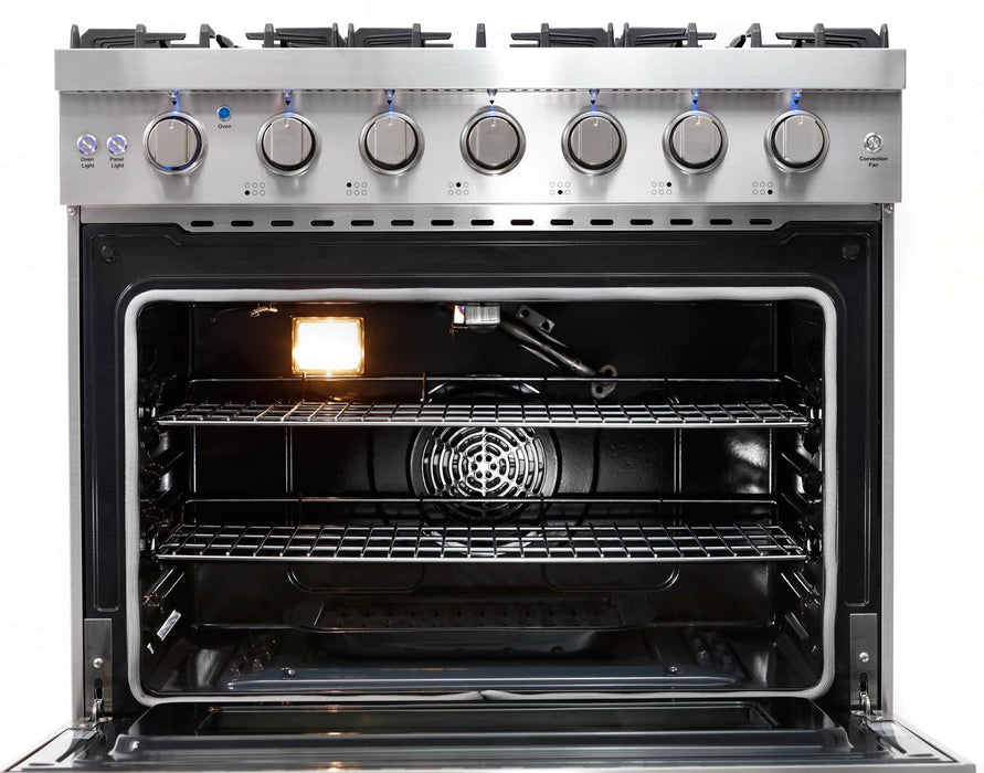 Cosmo 4 - Piece Appliance Package - 36-Inch Gas Range, Island Range Hood, Dishwasher and Refrigerator in Stainless Steel (COS-4PKG-120) Cosmo