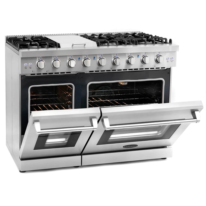 Cosmo 4-Piece Appliance Package - 48-Inch Gas Range, Under Cabinet Range Hood, Dishwasher and Refrigerator with Water Dispenser in Stainless Steel (COS-4PKG-713) Cosmo