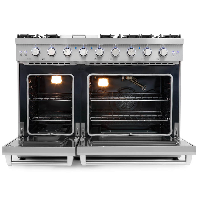 Cosmo 4-Piece Appliance Package - 48-Inch Gas Range, Under Cabinet Range Hood, Dishwasher and Refrigerator with Water Dispenser in Stainless Steel (COS-4PKG-713) Cosmo
