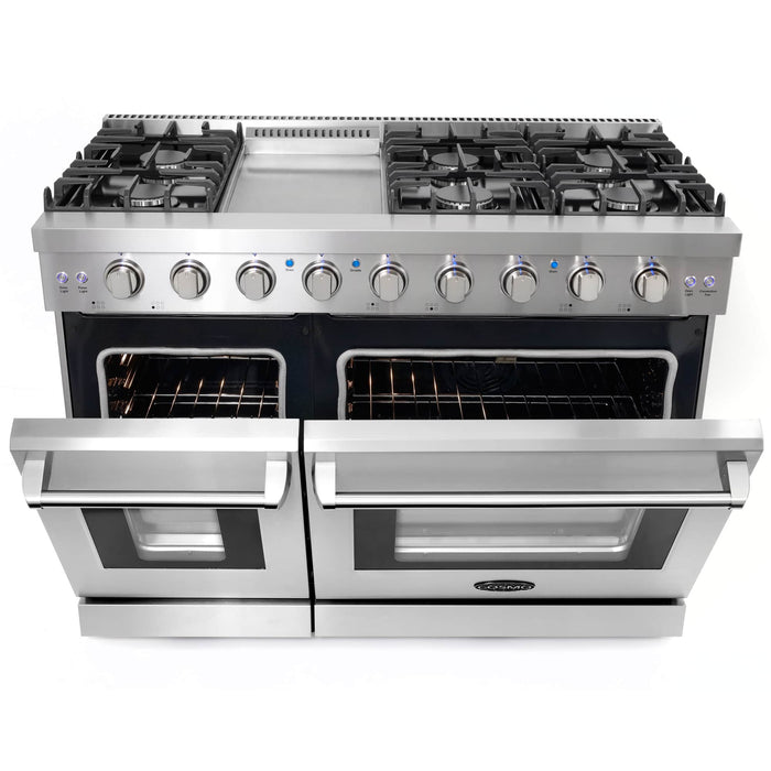 Cosmo 4-Piece Appliance Package - 48-Inch Gas Range, Under Cabinet Range Hood, Dishwasher and Refrigerator with Water Dispenser in Stainless Steel (COS-4PKG-713) Cosmo
