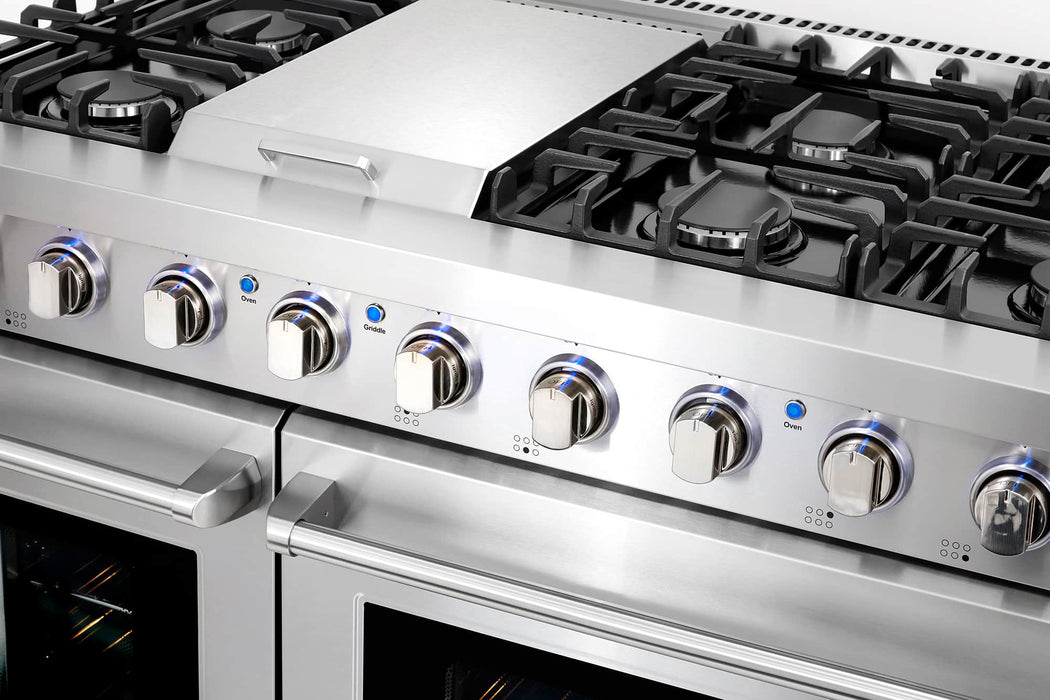 Cosmo 4-Piece Appliance Package - 48-Inch Gas Range, Under Cabinet Range Hood, Dishwasher and Refrigerator with Water Dispenser in Stainless Steel (COS-4PKG-713) Cosmo