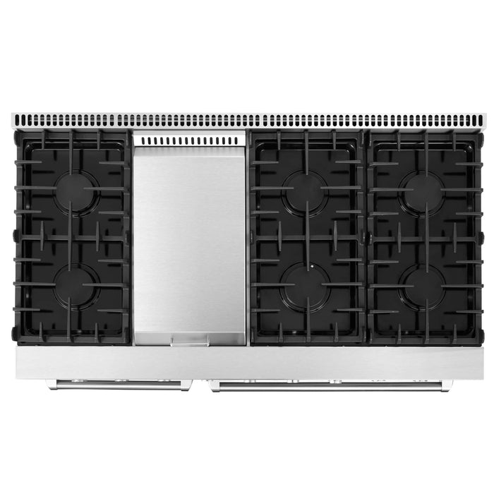Cosmo 4-Piece Appliance Package - 48-Inch Gas Range, Under Cabinet Range Hood, Dishwasher and Refrigerator with Water Dispenser in Stainless Steel (COS-4PKG-713) Cosmo