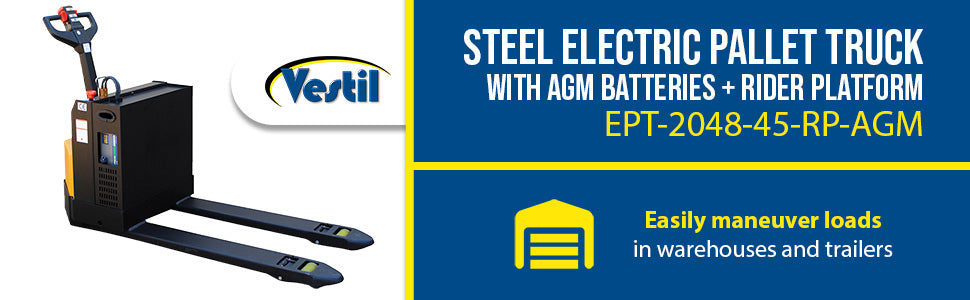 Vestil EPT-2048-45-RP-AGM steel electric pallet truck with rider platform feature overview 4