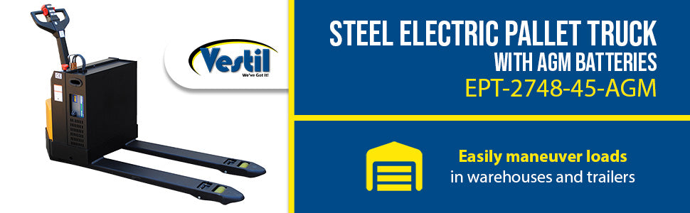 Vestil EPT-2748-45-AGM steel electric pallet truck with agm batteries feature overview 2