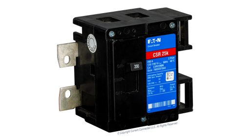 High quality photo of the Eaton - CSR2200N - CSR 200 Amp 2-Pole 25 kAIC Main Circuit Breaker - Angled Left View. Photographed by Current Connected