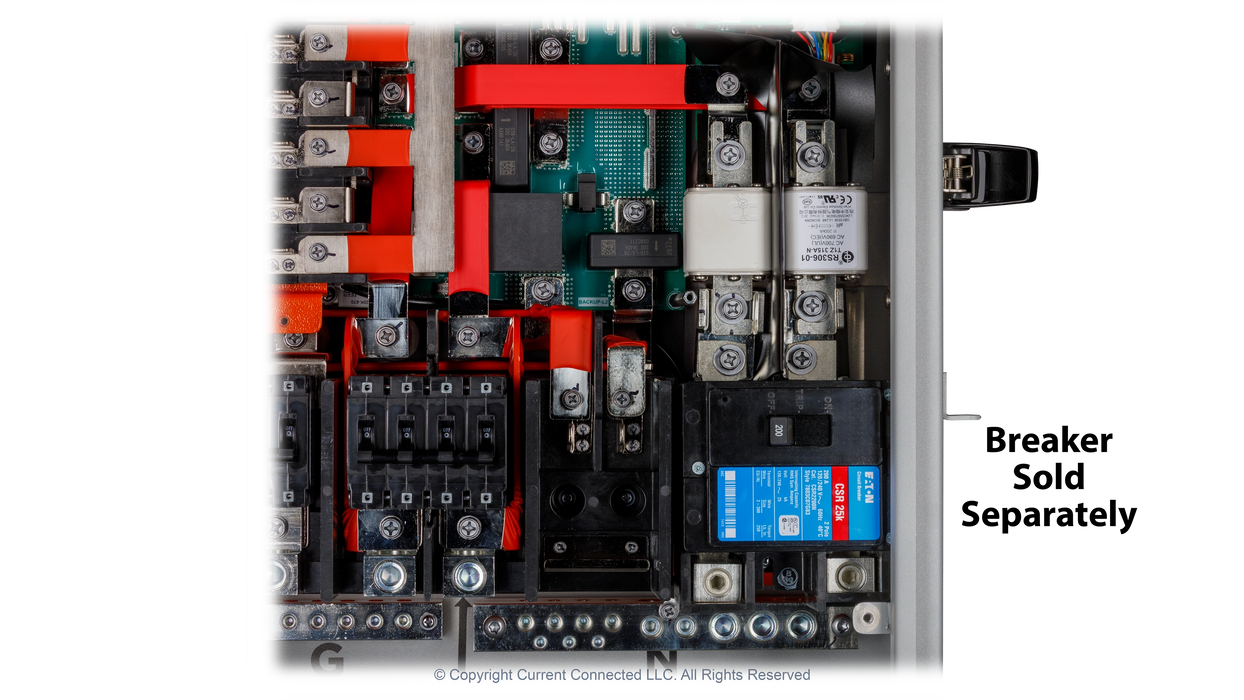 High quality photo of the Eaton - CSR2200N - CSR 200 Amp 2-Pole 25 kAIC Main Circuit Breaker - Installed In GridBoss. Photographed by Current Connected