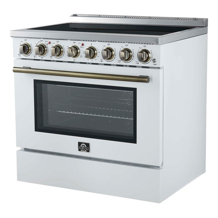 Forno Paolo 36-Inch Freestanding Electric Range with 5.44 Cu.Ft True Convection Oven in White with Antique Brass Handle (FFSEL6011-36WHT)