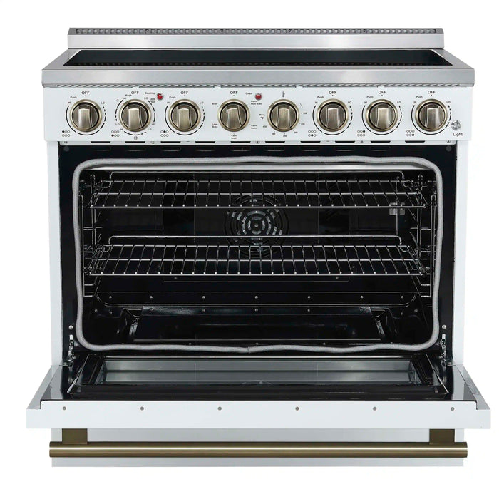 Forno Paolo 36-Inch Freestanding Electric Range with 5.44 Cu.Ft True Convection Oven in White with Antique Brass Handle (FFSEL6011-36WHT)