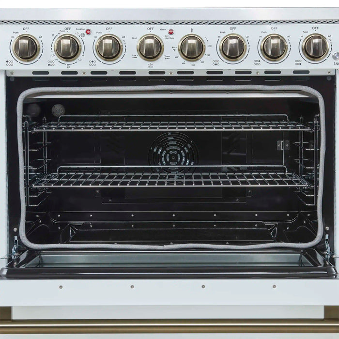 Forno Paolo 36-Inch Freestanding Electric Range with 5.44 Cu.Ft True Convection Oven in White with Antique Brass Handle (FFSEL6011-36WHT)