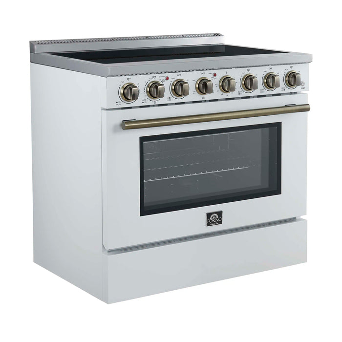 Forno Paolo 36-Inch Freestanding Electric Range with 5.44 Cu.Ft True Convection Oven in White with Antique Brass Handle (FFSEL6011-36WHT)