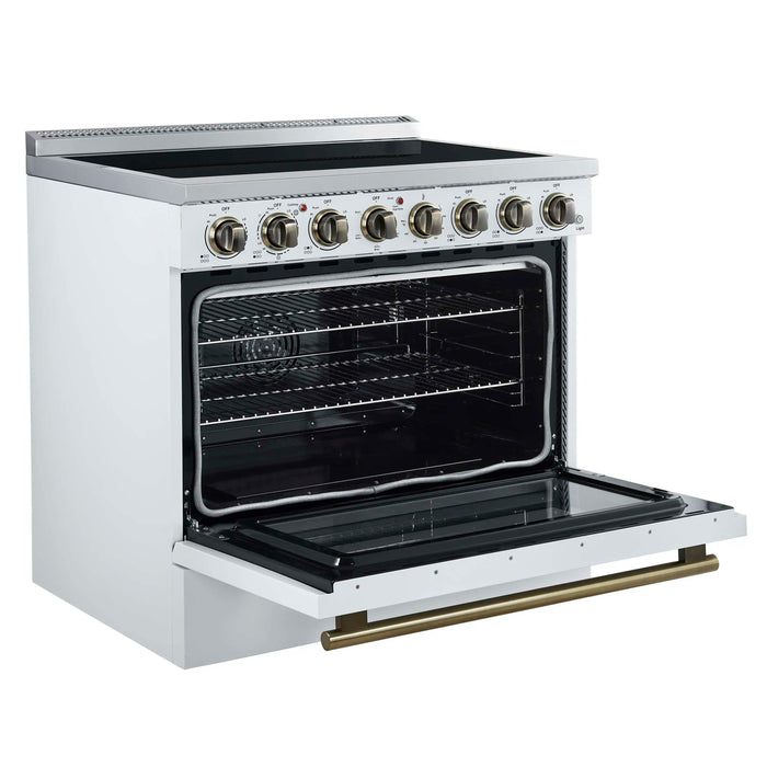 Forno Paolo 36-Inch Freestanding Electric Range with 5.44 Cu.Ft True Convection Oven in White with Antique Brass Handle (FFSEL6011-36WHT)