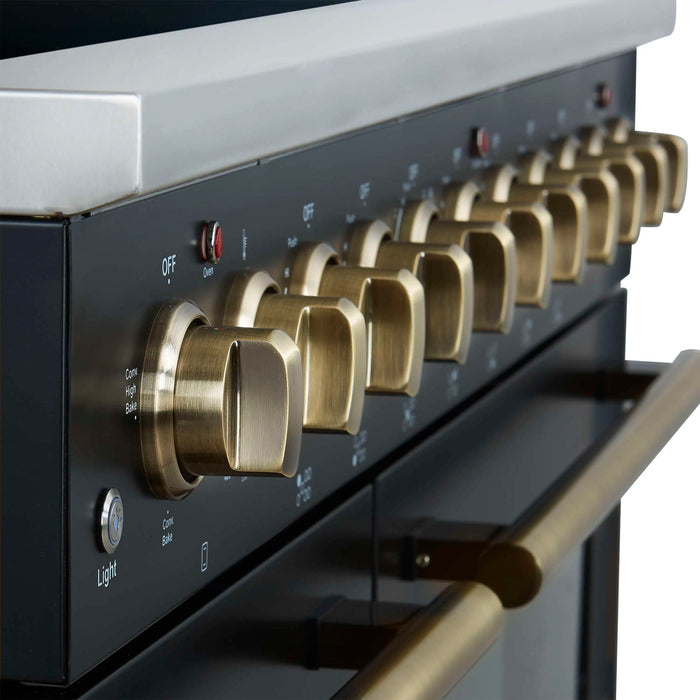 Forno Paolo 48-Inch Freestanding Electric Range with 6.7 Cu.Ft True Convection Oven in Black with Antique Brass Handle (FFSEL6011-48BLK)