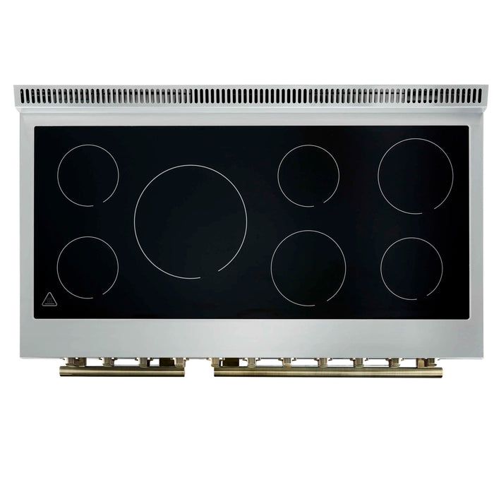 Forno Paolo 48-Inch Freestanding Electric Range with 6.7 Cu.Ft True Convection Oven in Black with Antique Brass Handle (FFSEL6011-48BLK)