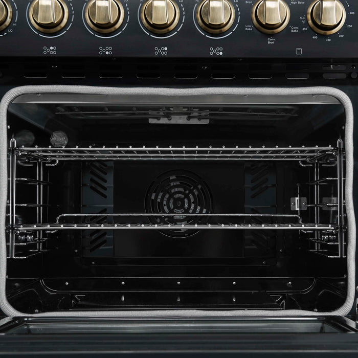 Forno Paolo 48-Inch Freestanding Electric Range with 6.7 Cu.Ft True Convection Oven in Black with Antique Brass Handle (FFSEL6011-48BLK)