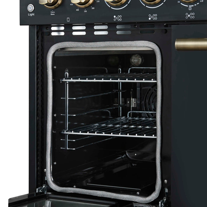 Forno Paolo 48-Inch Freestanding Electric Range with 6.7 Cu.Ft True Convection Oven in Black with Antique Brass Handle (FFSEL6011-48BLK)