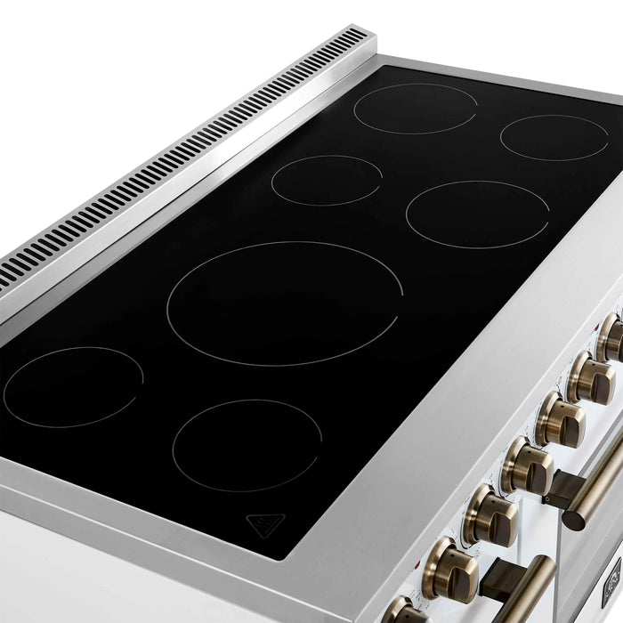 Forno Paolo 48-Inch Freestanding Electric Range with 6.7 Cu.Ft True Convection Oven in White with Antique Brass Handle  (FFSEL6011-48WHT)