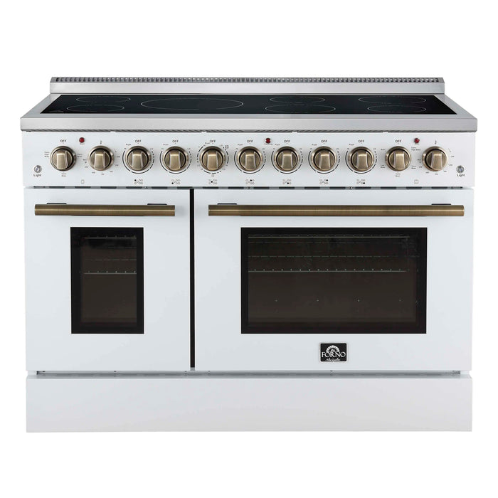 Forno Paolo 48-Inch Freestanding Electric Range with 6.7 Cu.Ft True Convection Oven in White with Antique Brass Handle  (FFSEL6011-48WHT)