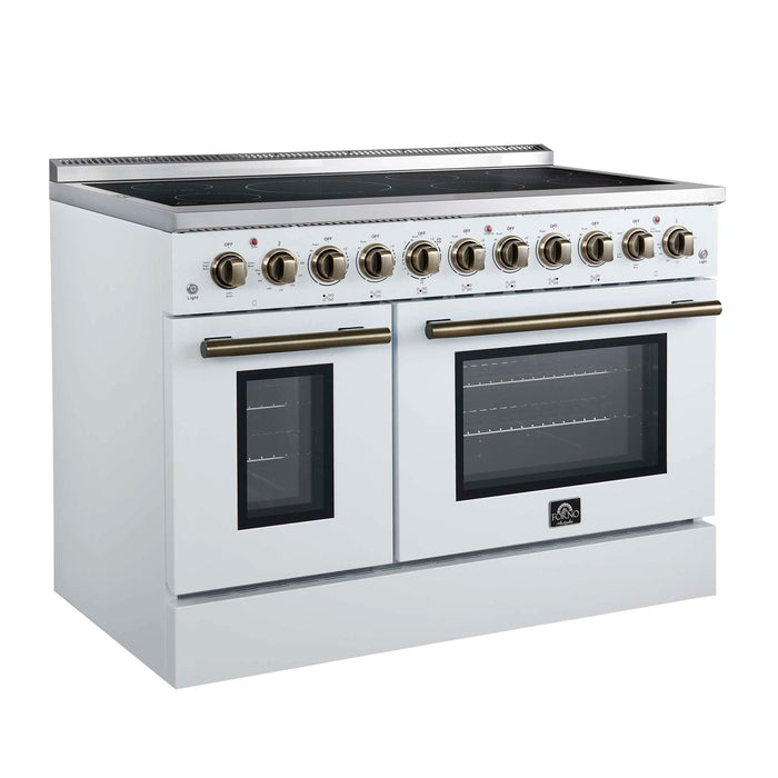 Forno Paolo 48-Inch Freestanding Electric Range with 6.7 Cu.Ft True Convection Oven in White with Antique Brass Handle  (FFSEL6011-48WHT)