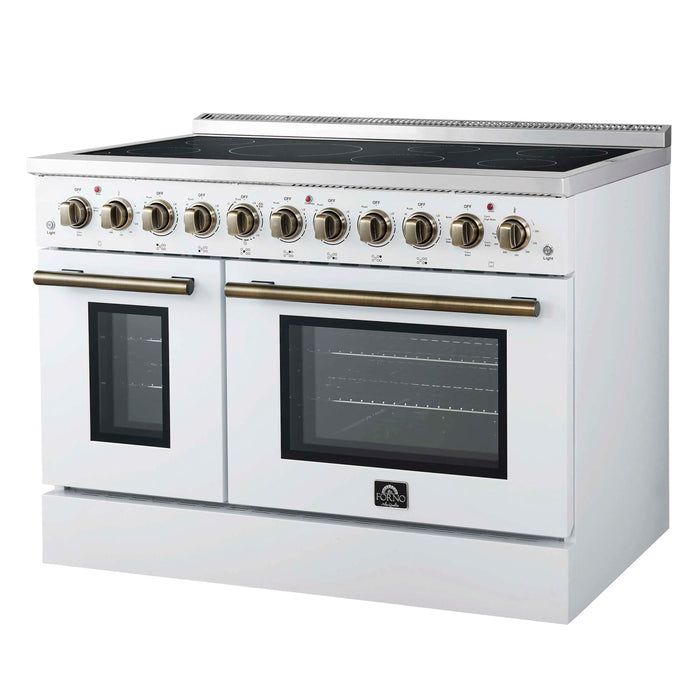Forno Paolo 48-Inch Freestanding Electric Range with 6.7 Cu.Ft True Convection Oven in White with Antique Brass Handle  (FFSEL6011-48WHT)