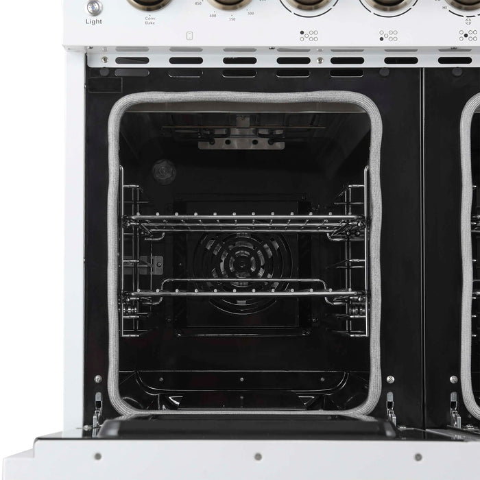 Forno Paolo 48-Inch Freestanding Electric Range with 6.7 Cu.Ft True Convection Oven in White with Antique Brass Handle  (FFSEL6011-48WHT)