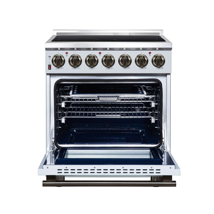 Forno Massimo 30-inch electric range in white front view with the door open