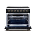 Forno Massimo 36-inch electric range in black front view with the door open