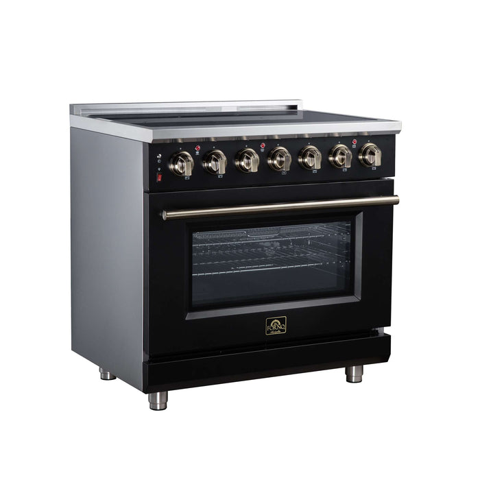 Forno Massimo 36-inch electric range in black left angled view