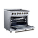 Forno Massimo 36-inch electric range in white left angled view with the door open